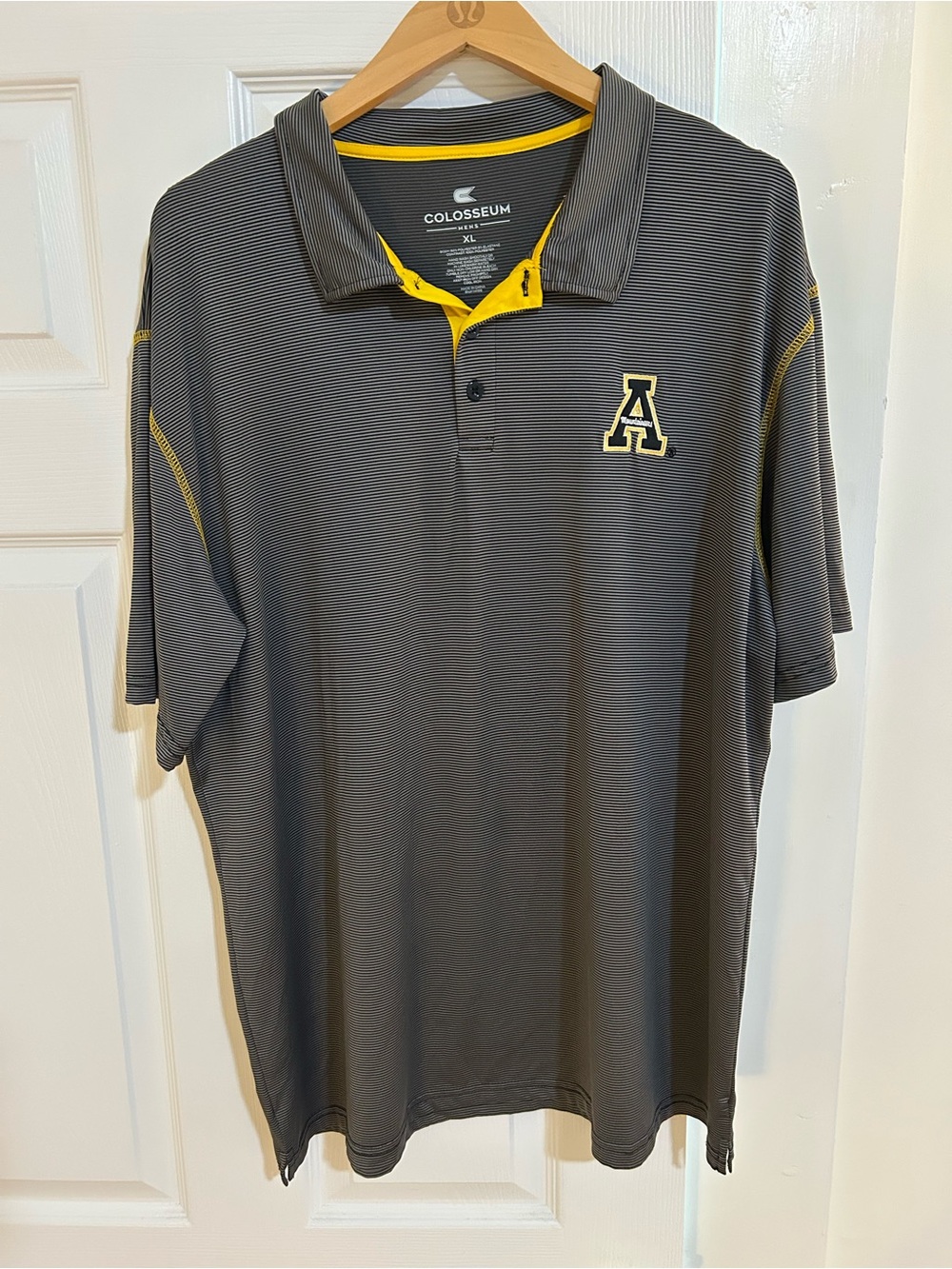 App State Colosseum Men’s Gray Polo Shirt with Yellow Trim - App State Logo